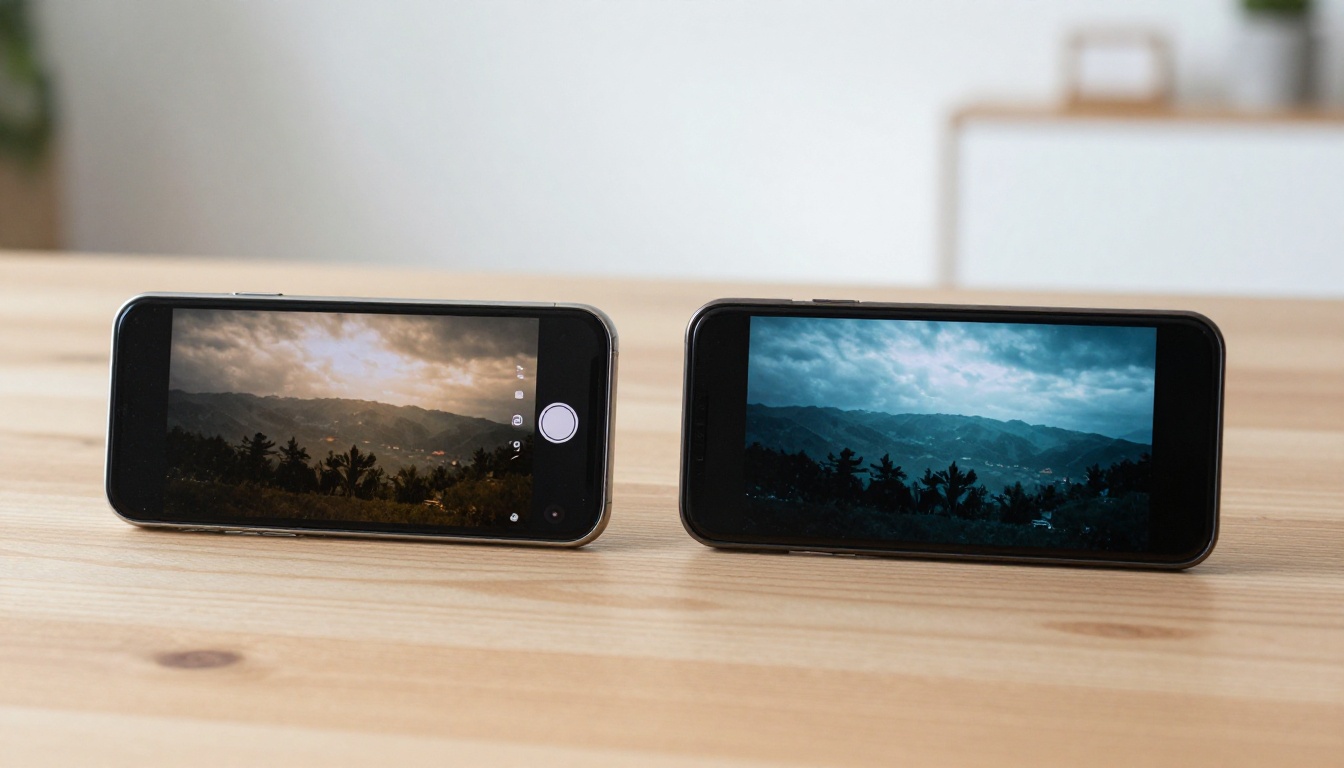 Two smartphones side by side showing video comparison for AI model evaluation