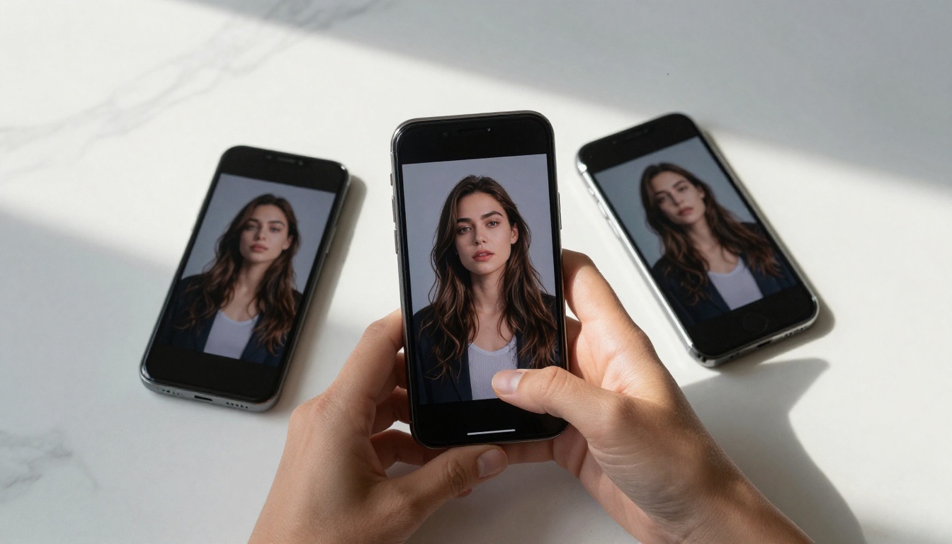Two smartphones on marble surface showing different AI-generated art results