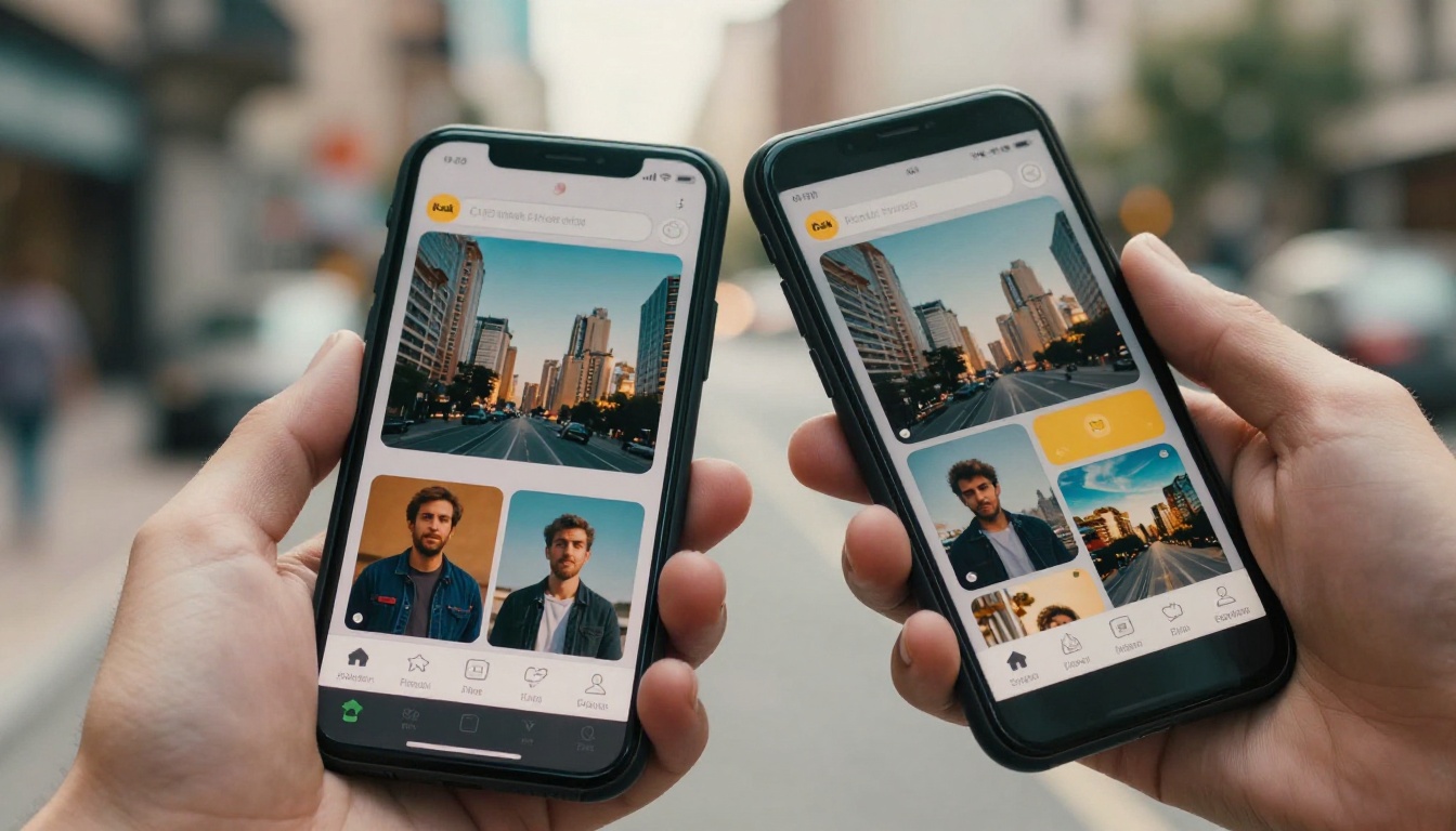 Two smartphone screens held side by side showing distinct AI video generation interfaces