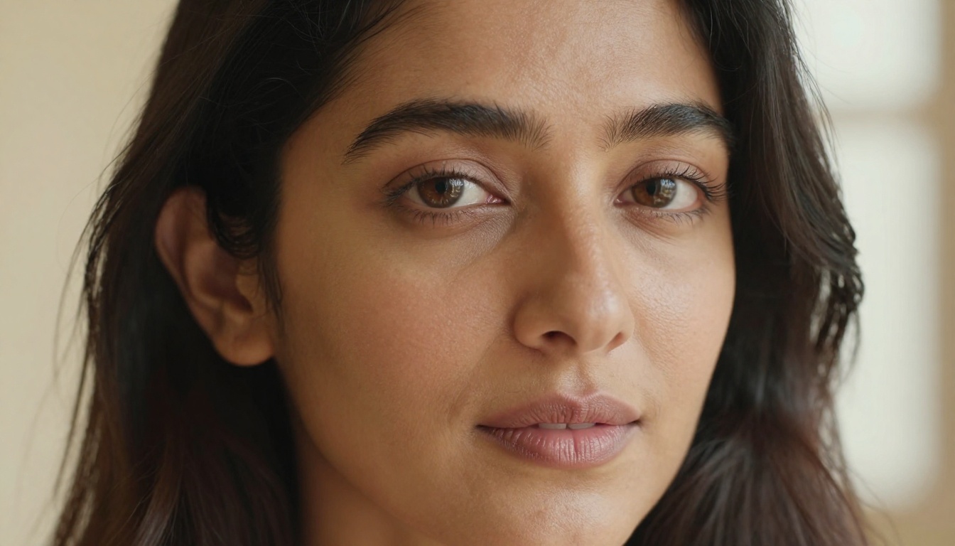 Hyper-detailed close-up portrait of a woman showing photorealistic skin texture under natural window light