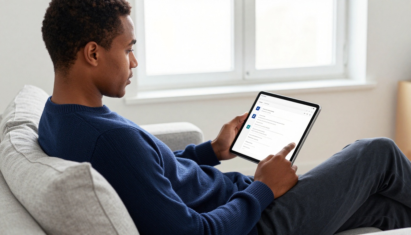 Man on a sofa using a tablet to interact with an AI image generation platform