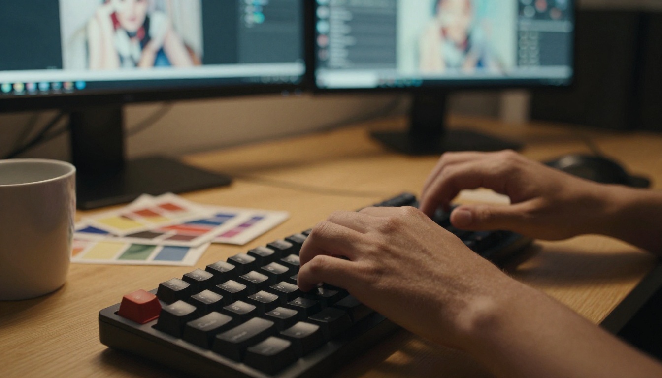 Creative professional prompting AI image models at a workstation