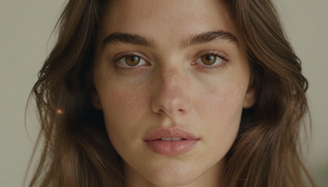 Close-up photorealistic portrait demonstrating skin texture and individual hair detail