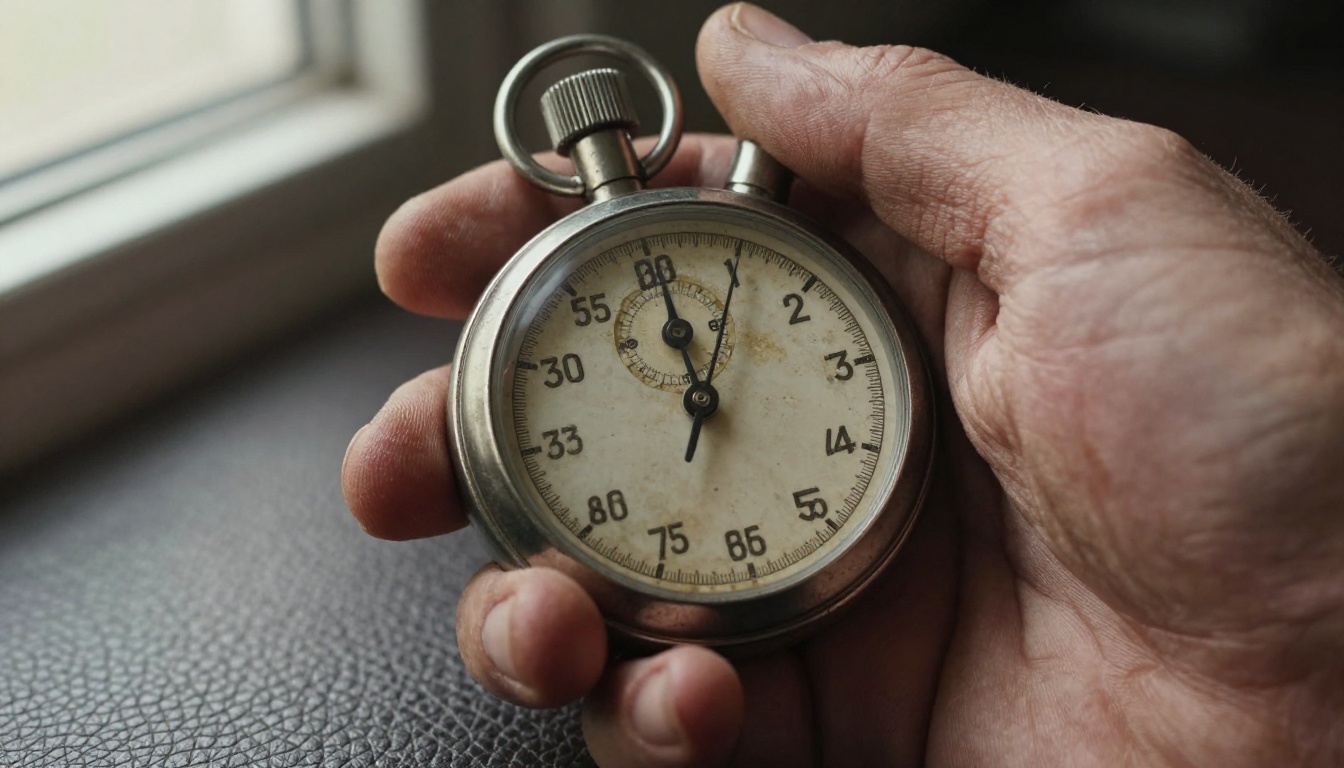 AI video generation speed benchmark with a stopwatch measuring performance timing