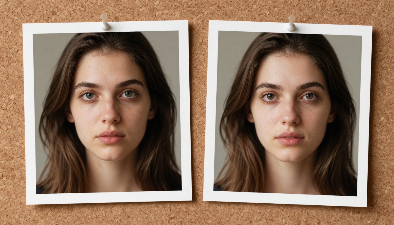 Side-by-side quality comparison of AI-generated portraits on a studio cork board