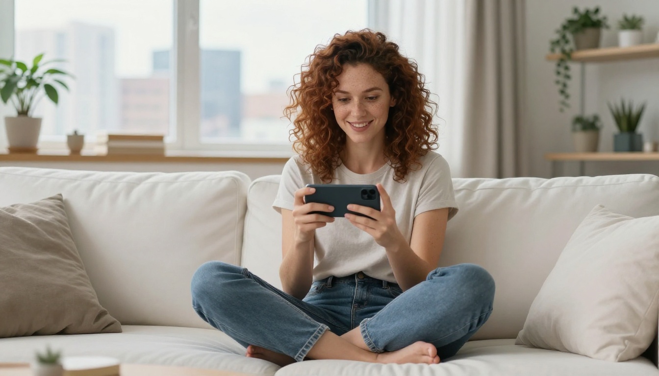 Social media creator filming horizontal video content on smartphone indoors Social media creator filming horizontal video content on smartphone indoors