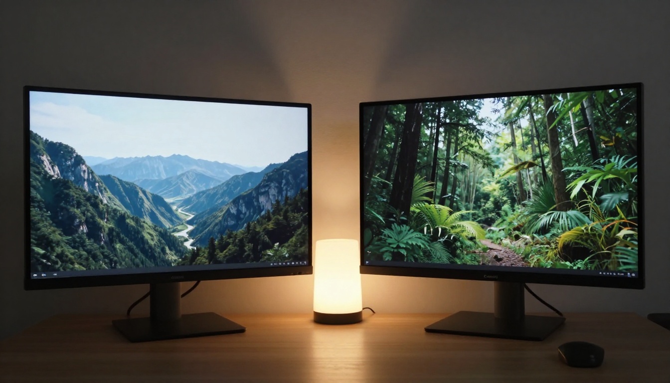 Two monitors side by side displaying different AI video quality levels