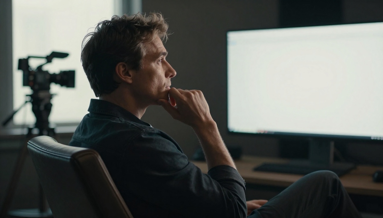 Video director reviewing content in a professional studio environment