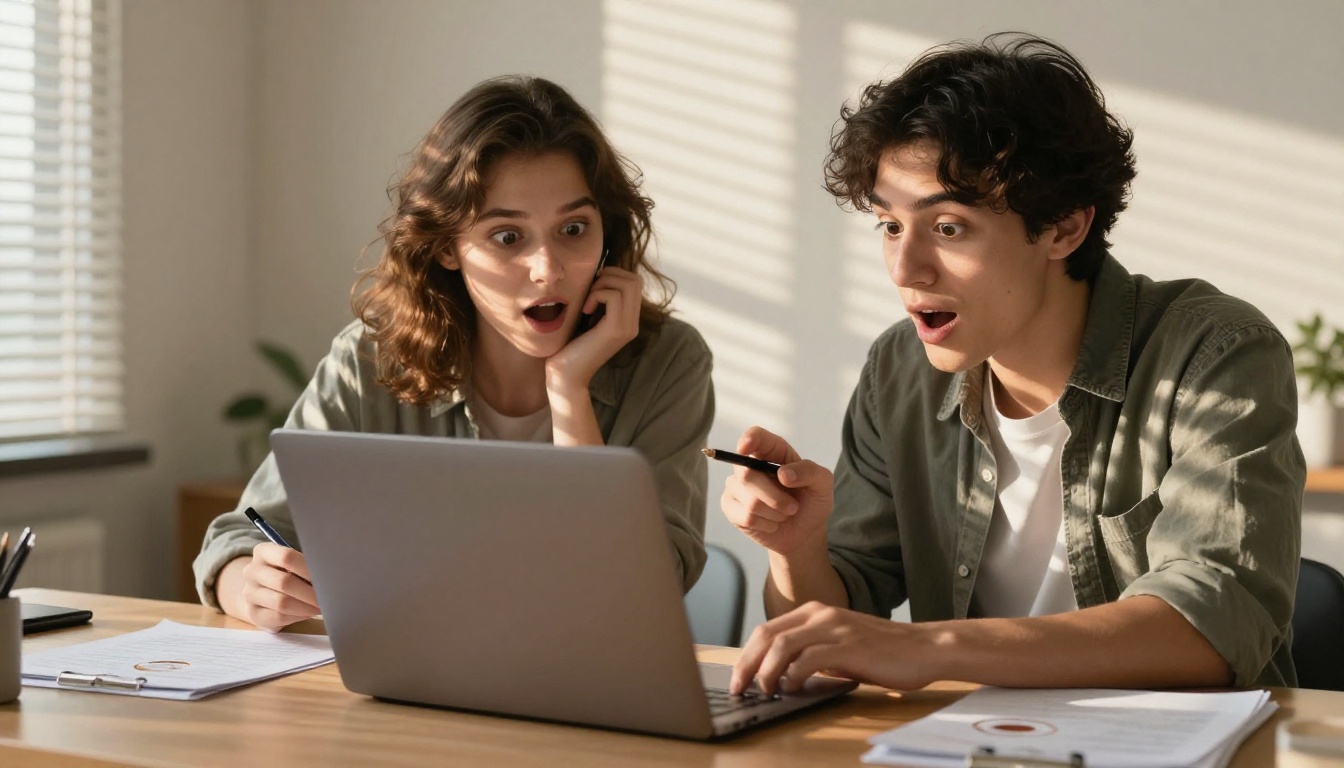 Two creatives collaborating at a shared desk reviewing footage