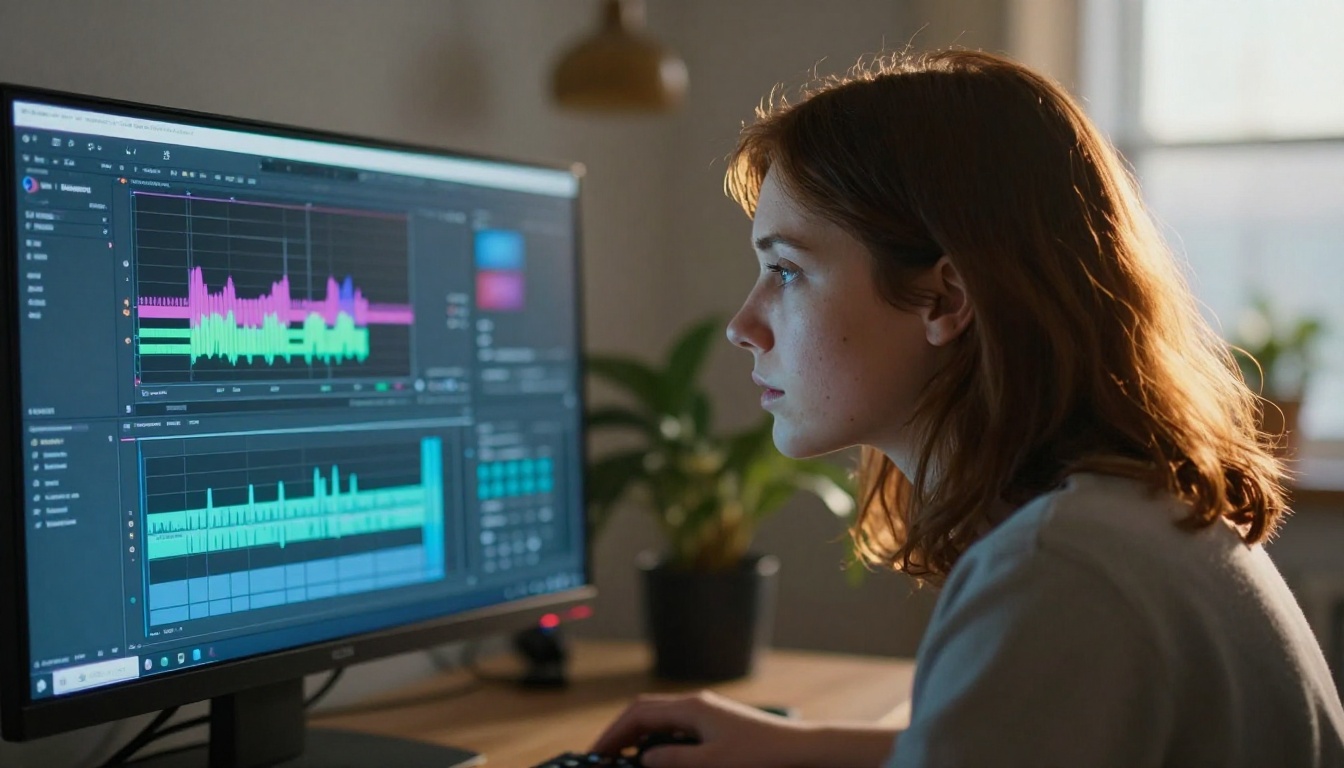 Creator reviewing AI video editing timeline on monitor