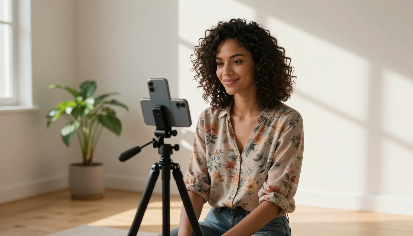 Content creator setting up smartphone for social media video production