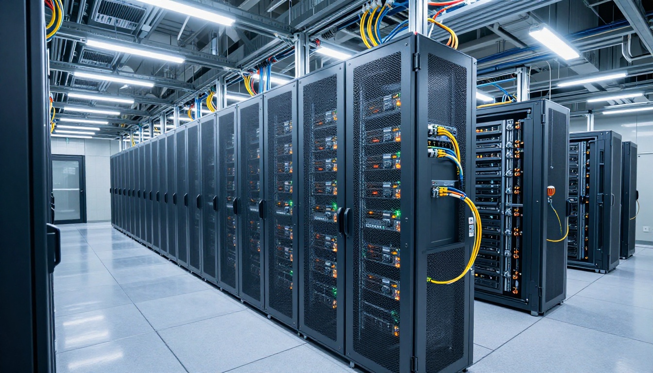 Large-scale data center powering AI video generation infrastructure