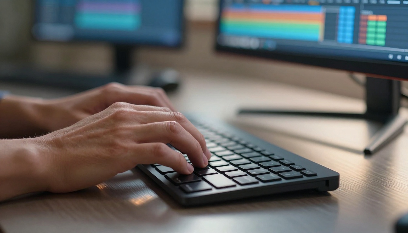 Person typing a video prompt on keyboard