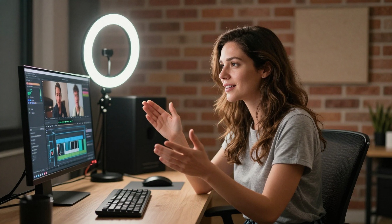 Content creator at a modern home studio desk