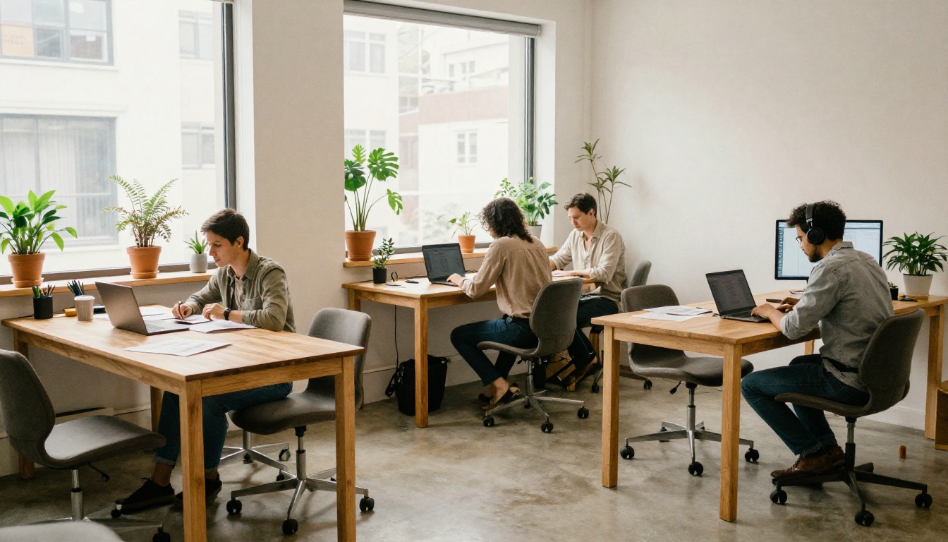 Co-working space with professionals using AI creation tools