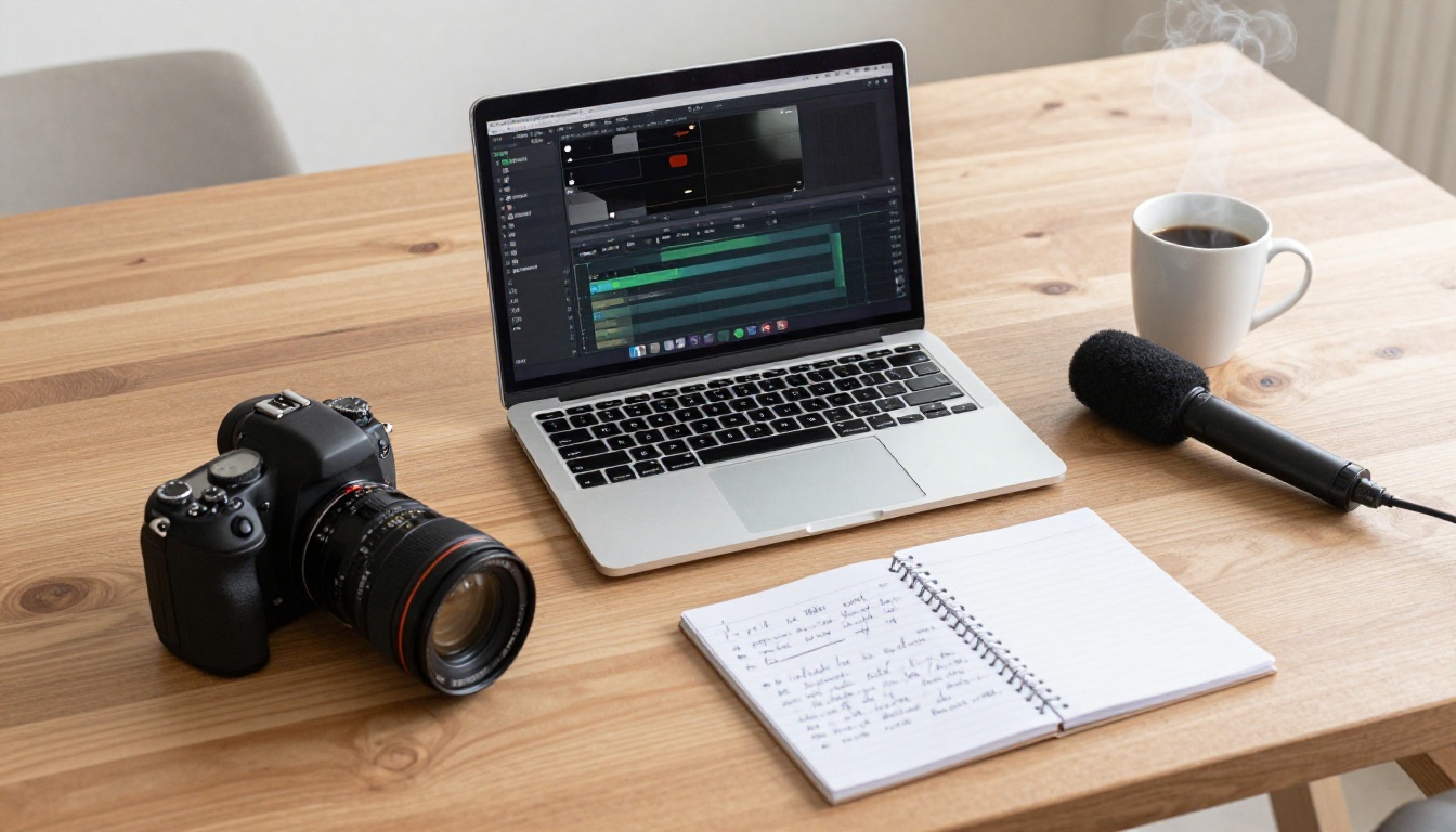 Video production desk overhead