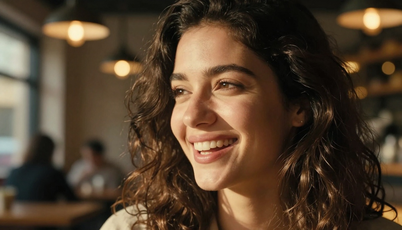 Woman mid-laugh in candid moment