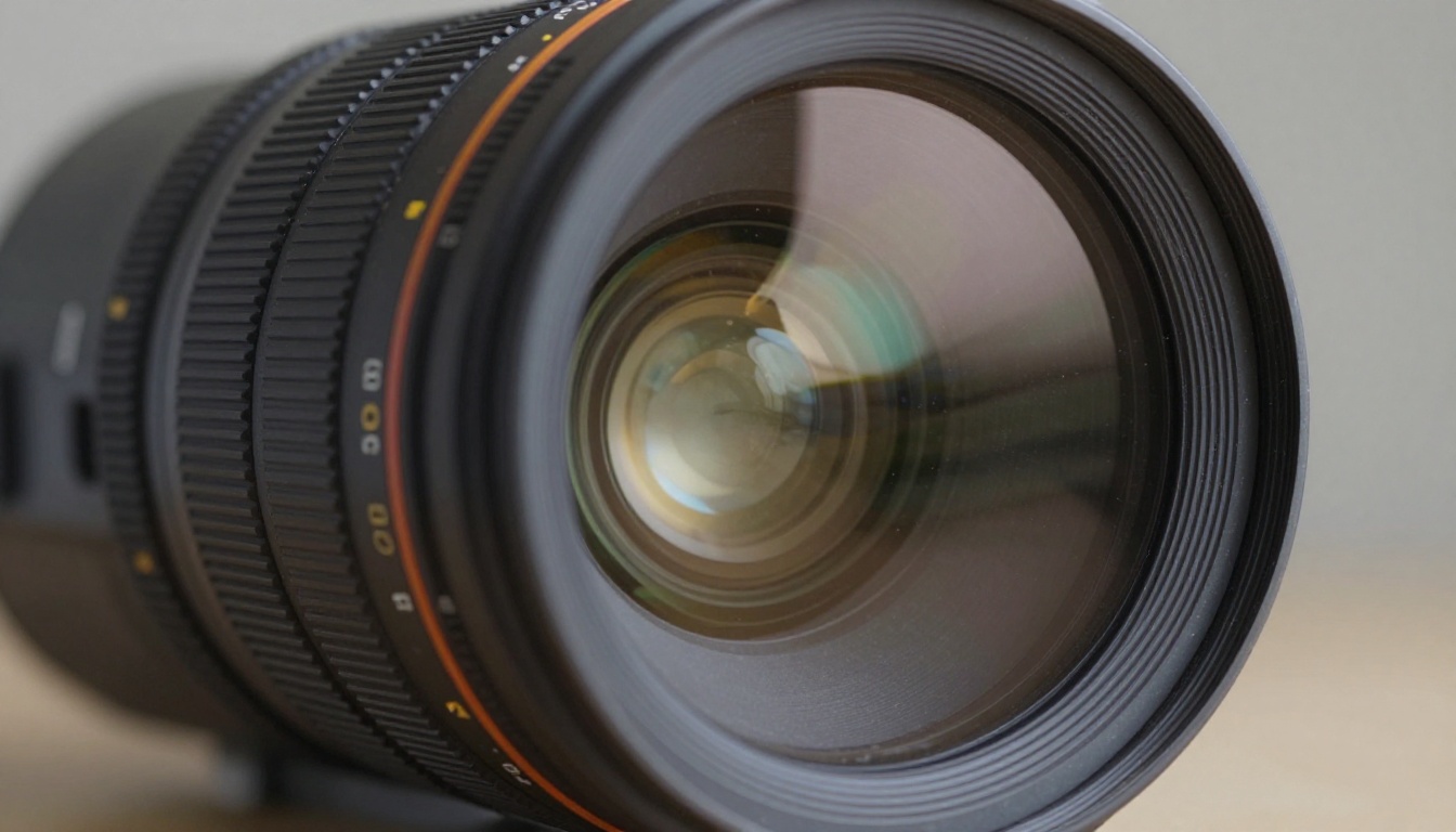 Close-up of professional cinema camera lens