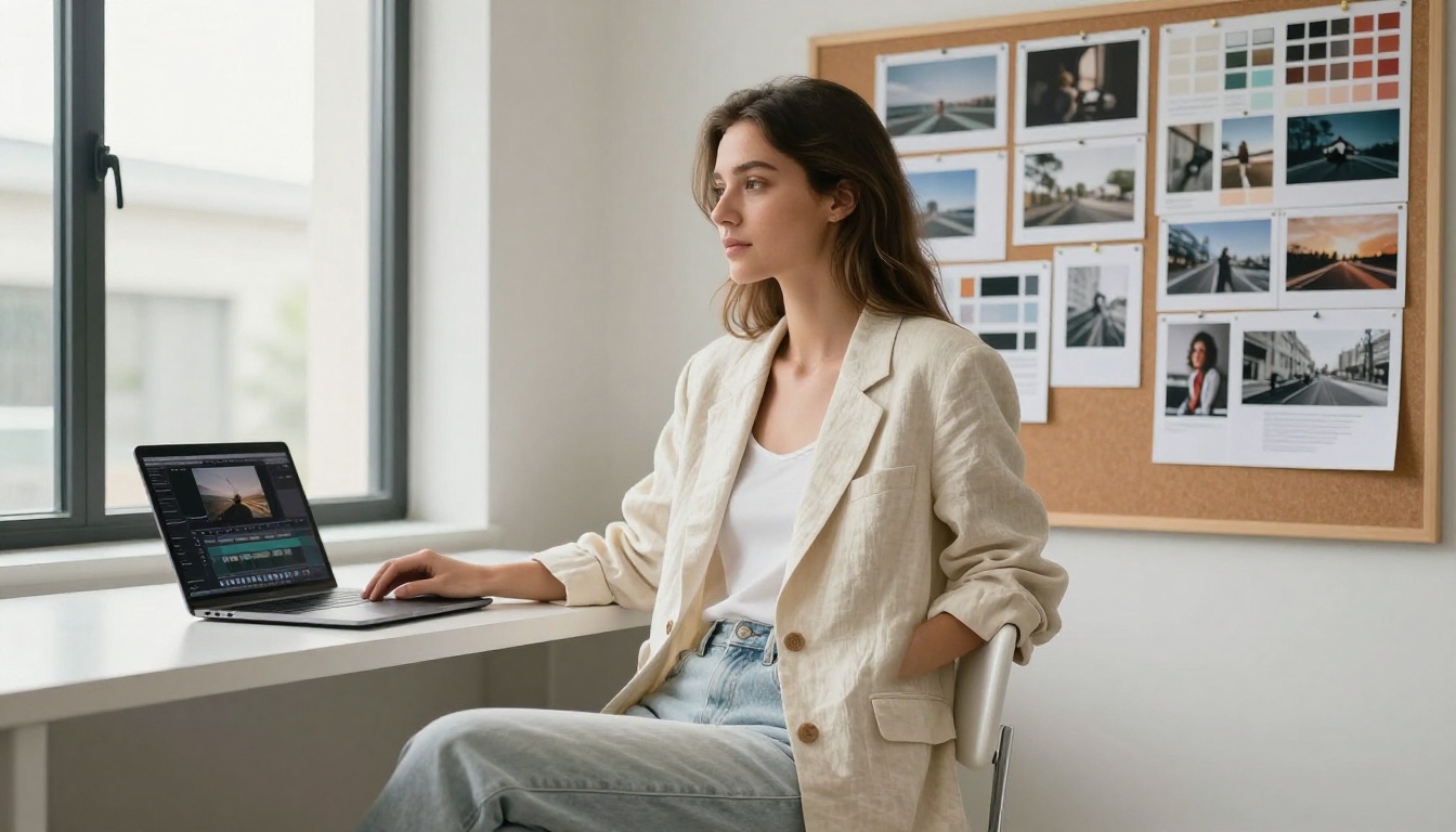 Confident woman in creative studio workspace