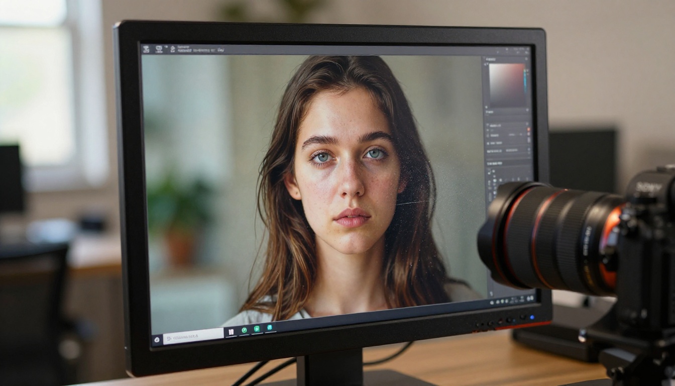 High-resolution digital artwork rendering on a professional monitor with shallow depth of field High-resolution digital artwork rendering on a professional monitor with shallow depth of field