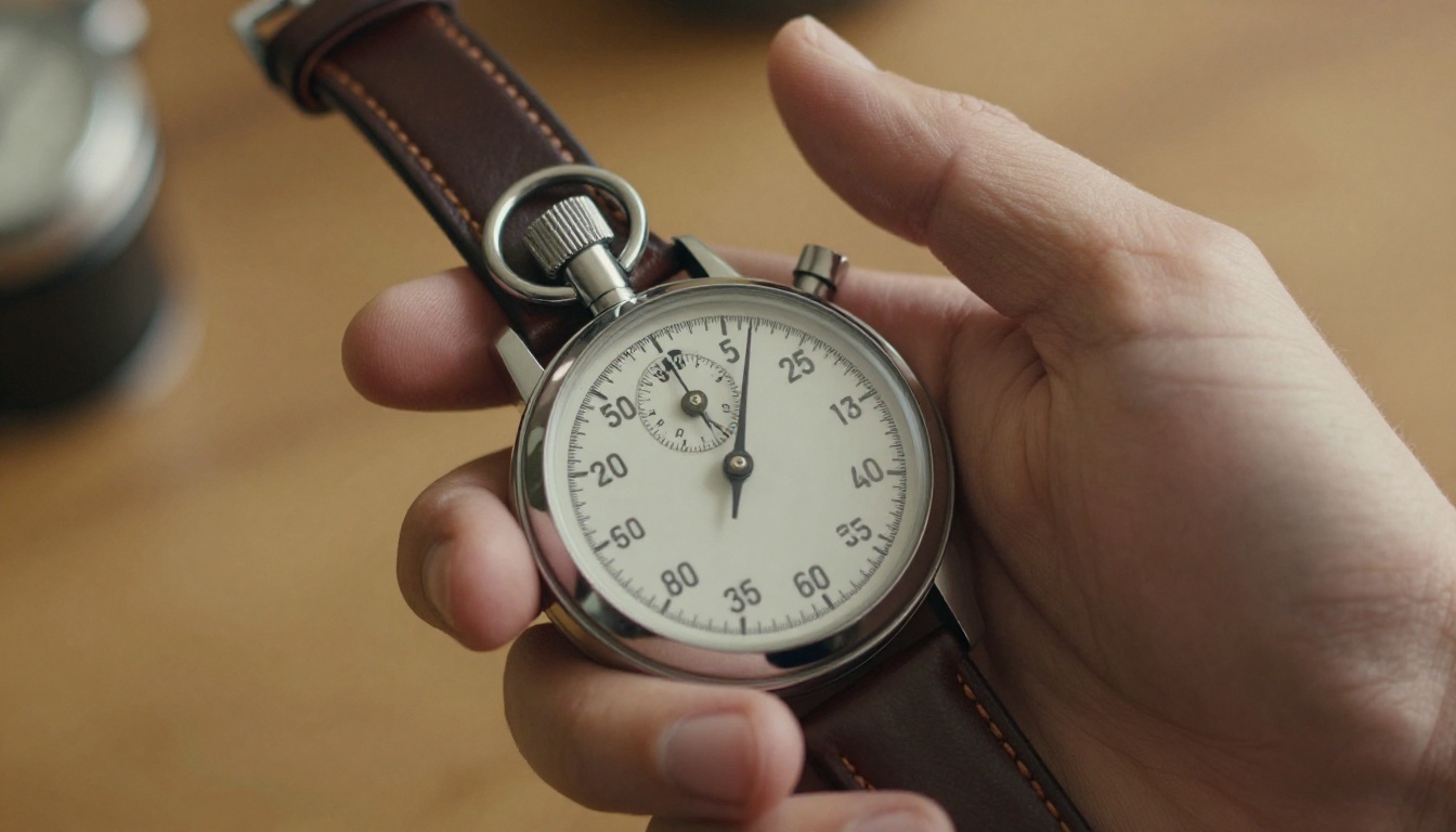 Stopwatch close-up representing AI generation speed measurement Stopwatch close-up representing AI generation speed measurement