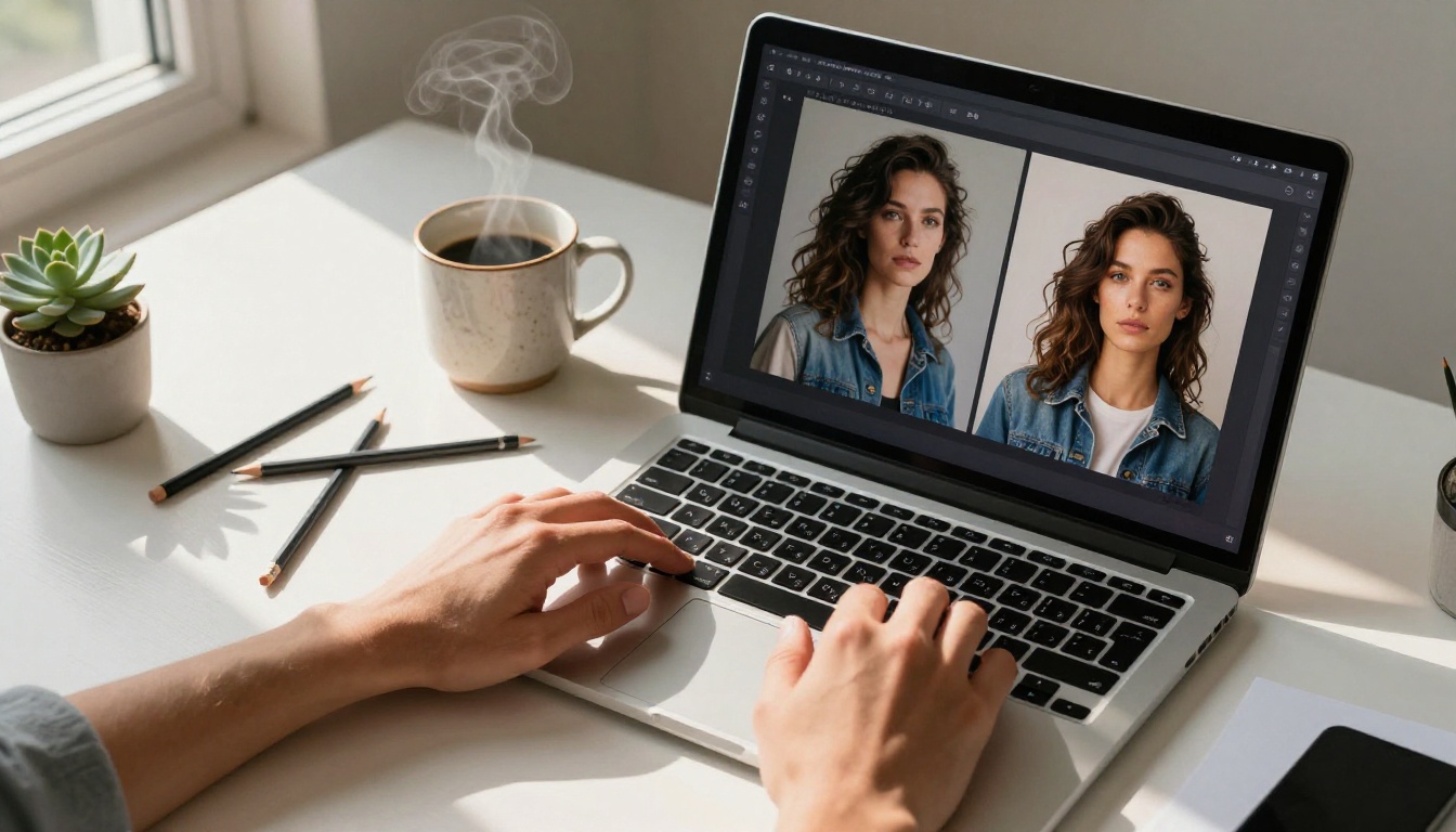 AI workspace with reference image workflow on laptop