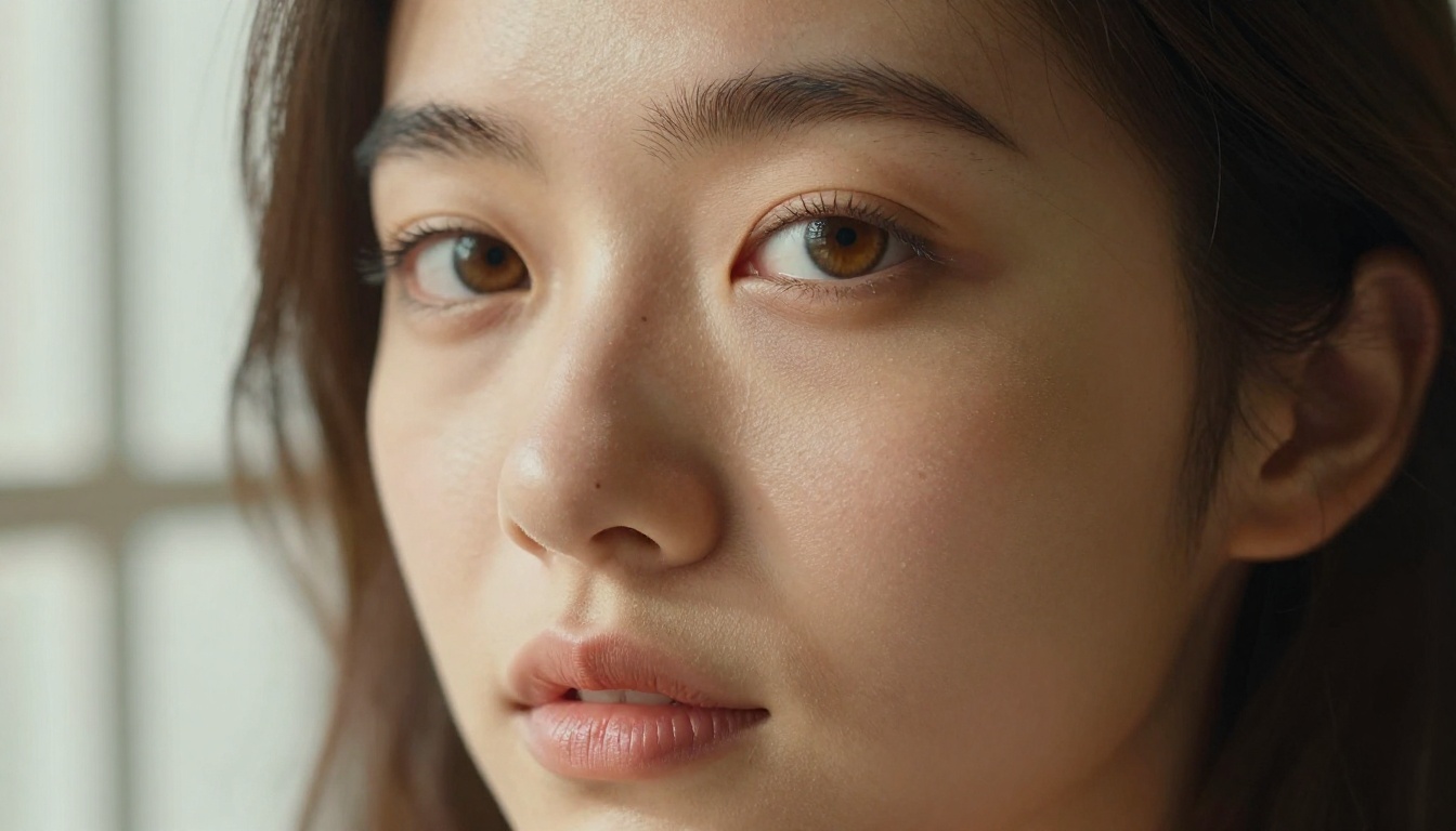 Close-up macro portrait showing extraordinary skin detail, pore-level texture, and natural lighting on a woman's face