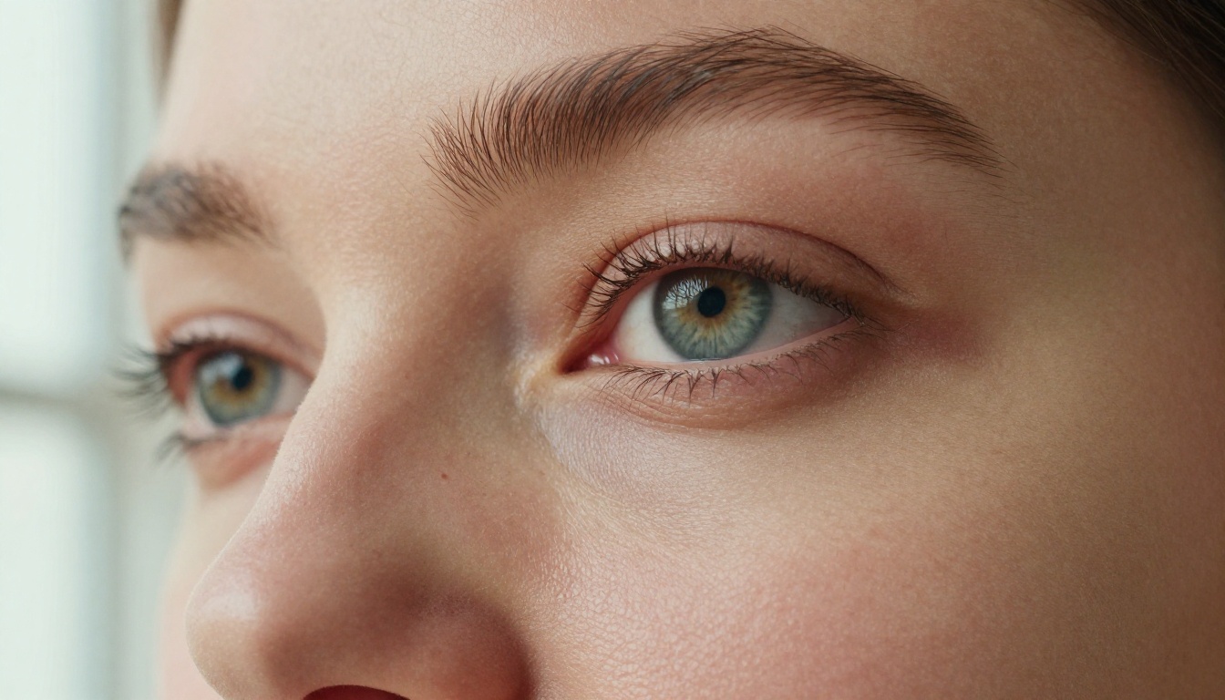 Close-up portrait showing pore-level skin detail and iris texture in photorealistic rendering