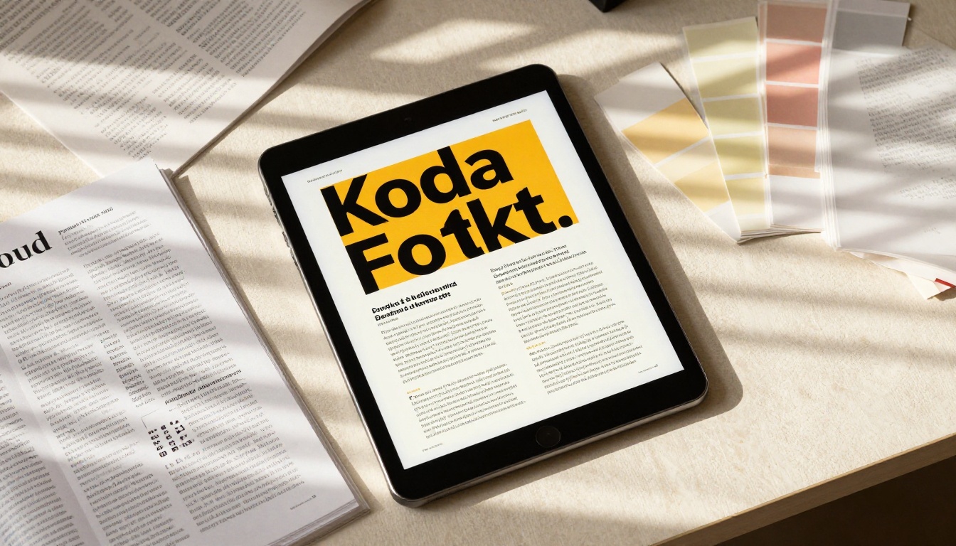 A graphic designer's desk with typography materials, Pantone swatches, and a tablet displaying a crisp poster design A graphic designer's desk with typography materials, Pantone swatches, and a tablet displaying a crisp poster design