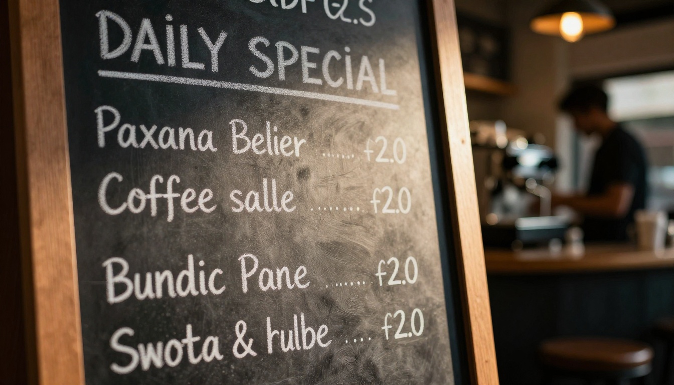 Coffee shop chalkboard sign with precise readable chalk typography and soft bokeh background Coffee shop chalkboard sign with precise readable chalk typography and soft bokeh background