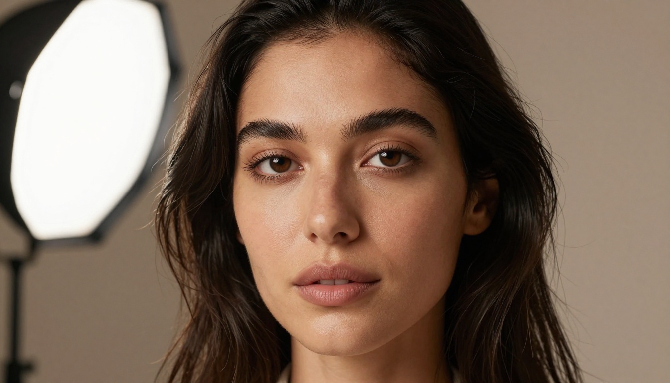 Stunning close-up portrait showing Rembrandt lighting with natural skin subsurface scattering and detailed iris texture Stunning close-up portrait showing Rembrandt lighting with natural skin subsurface scattering and detailed iris texture