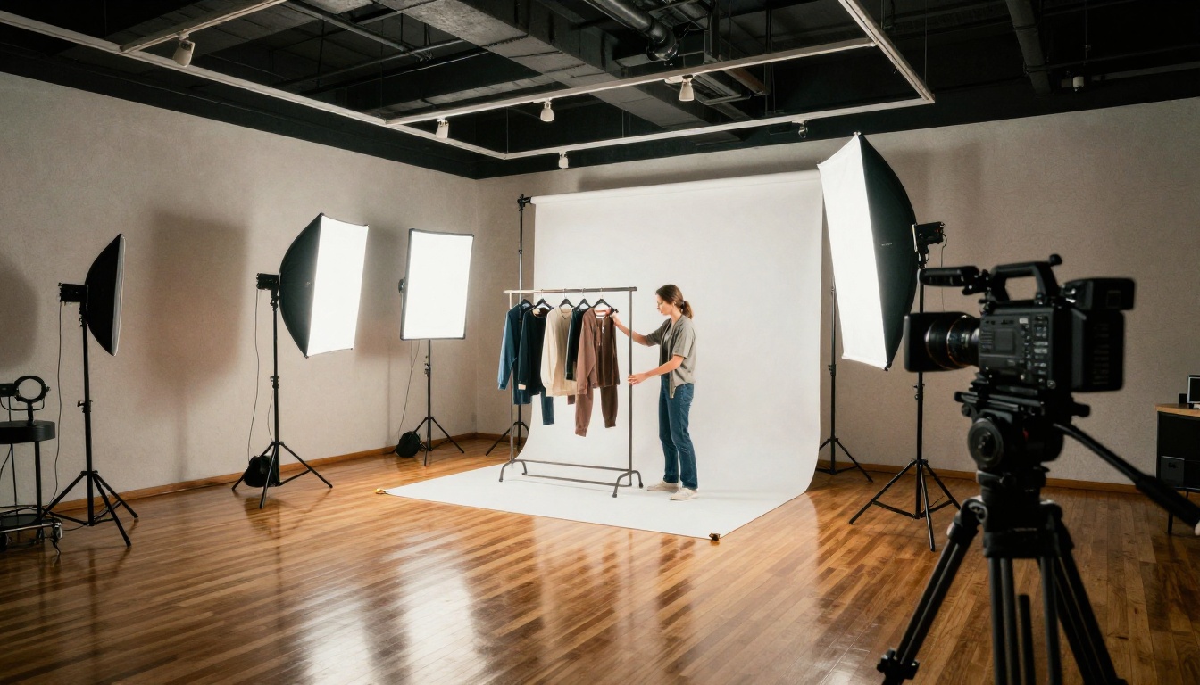 Professional e-commerce product photography studio with continuous lighting setup
