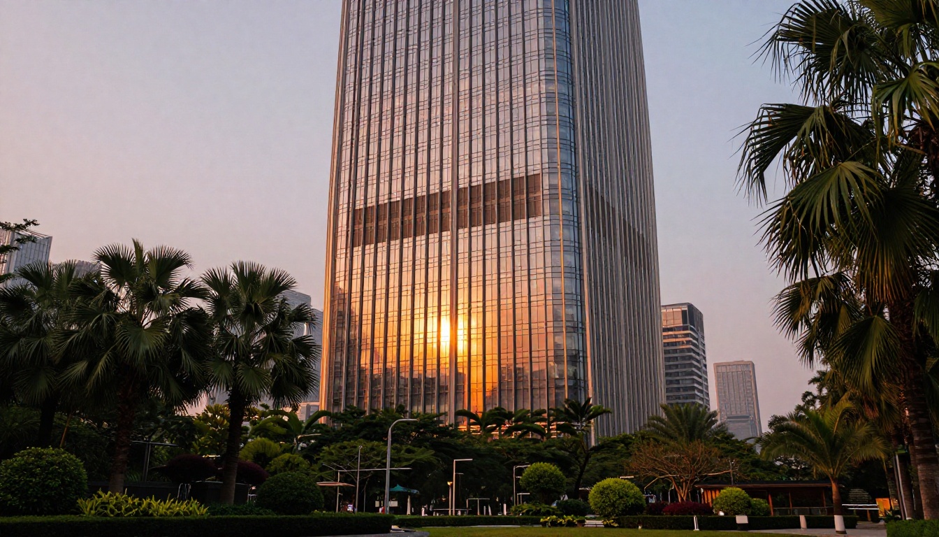 Tencent headquarters at dusk in Shenzhen, China