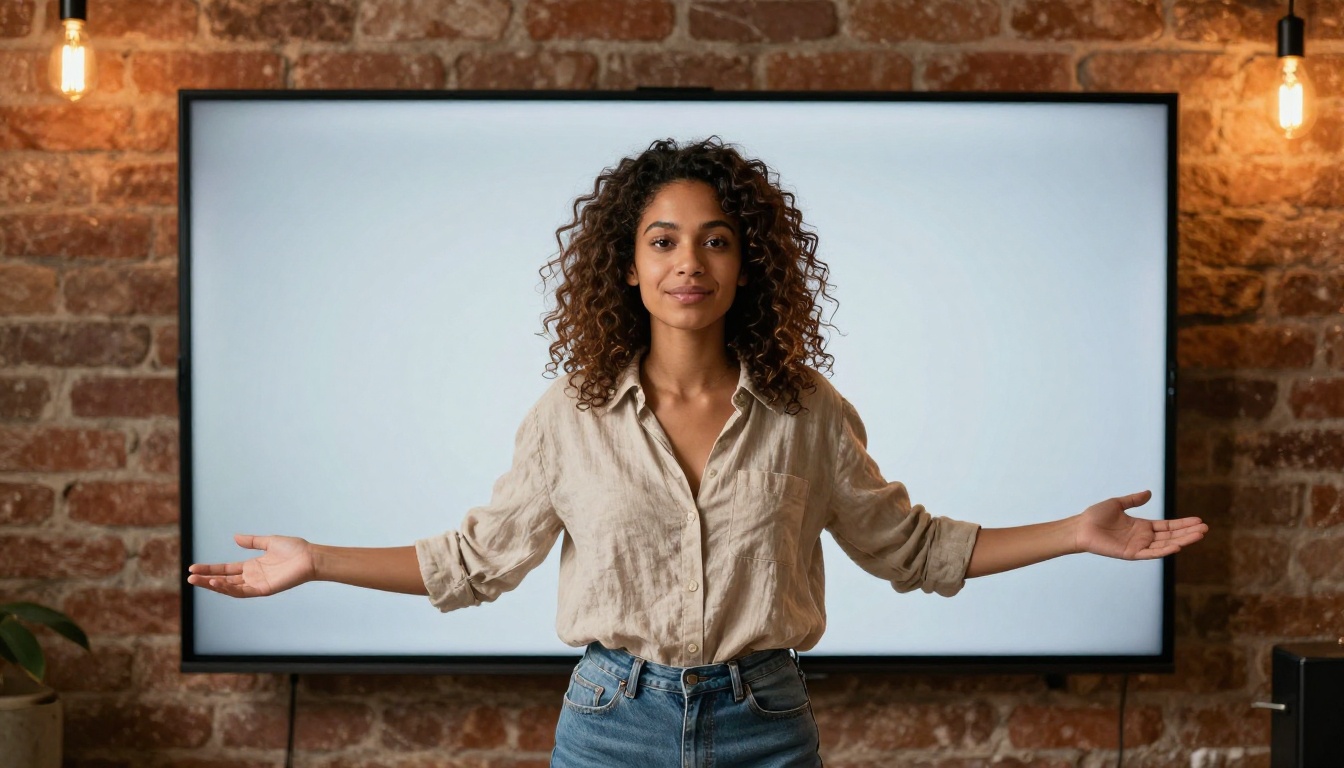 Woman standing in front of a digital image canvas