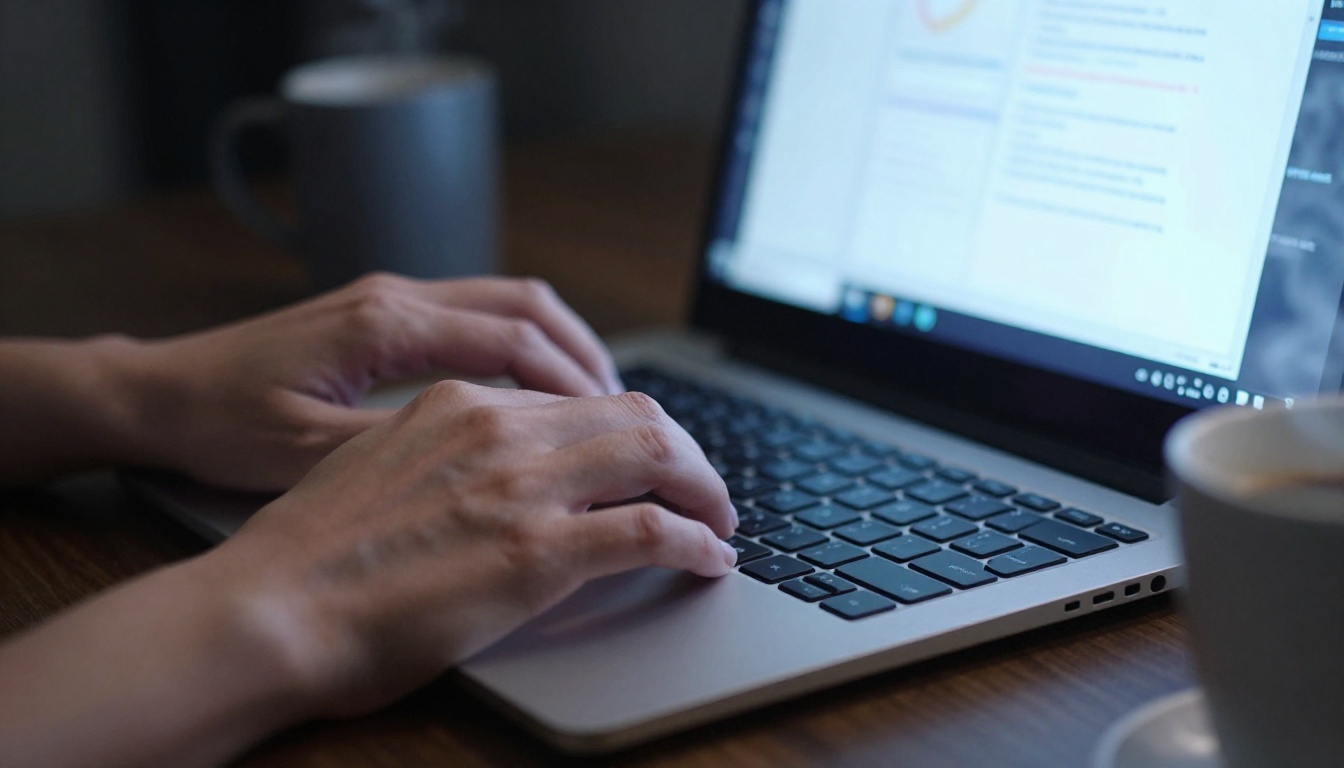 Close-up of hands typing on a backlit laptop keyboard while using an AI image generation interface Close-up of hands typing on a backlit laptop keyboard while using an AI image generation interface