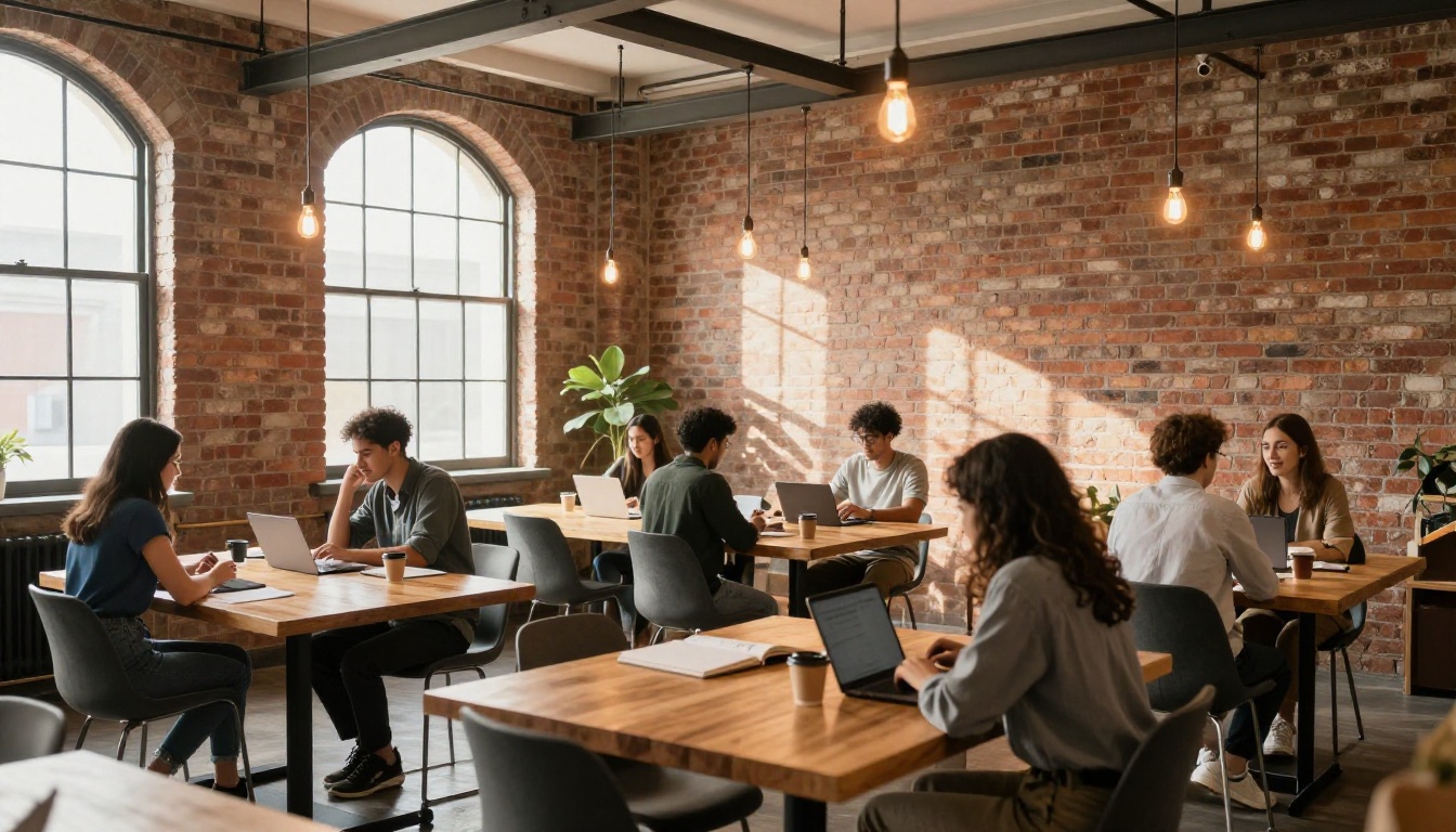 Collaborative brick loft workspace diverse professionals
