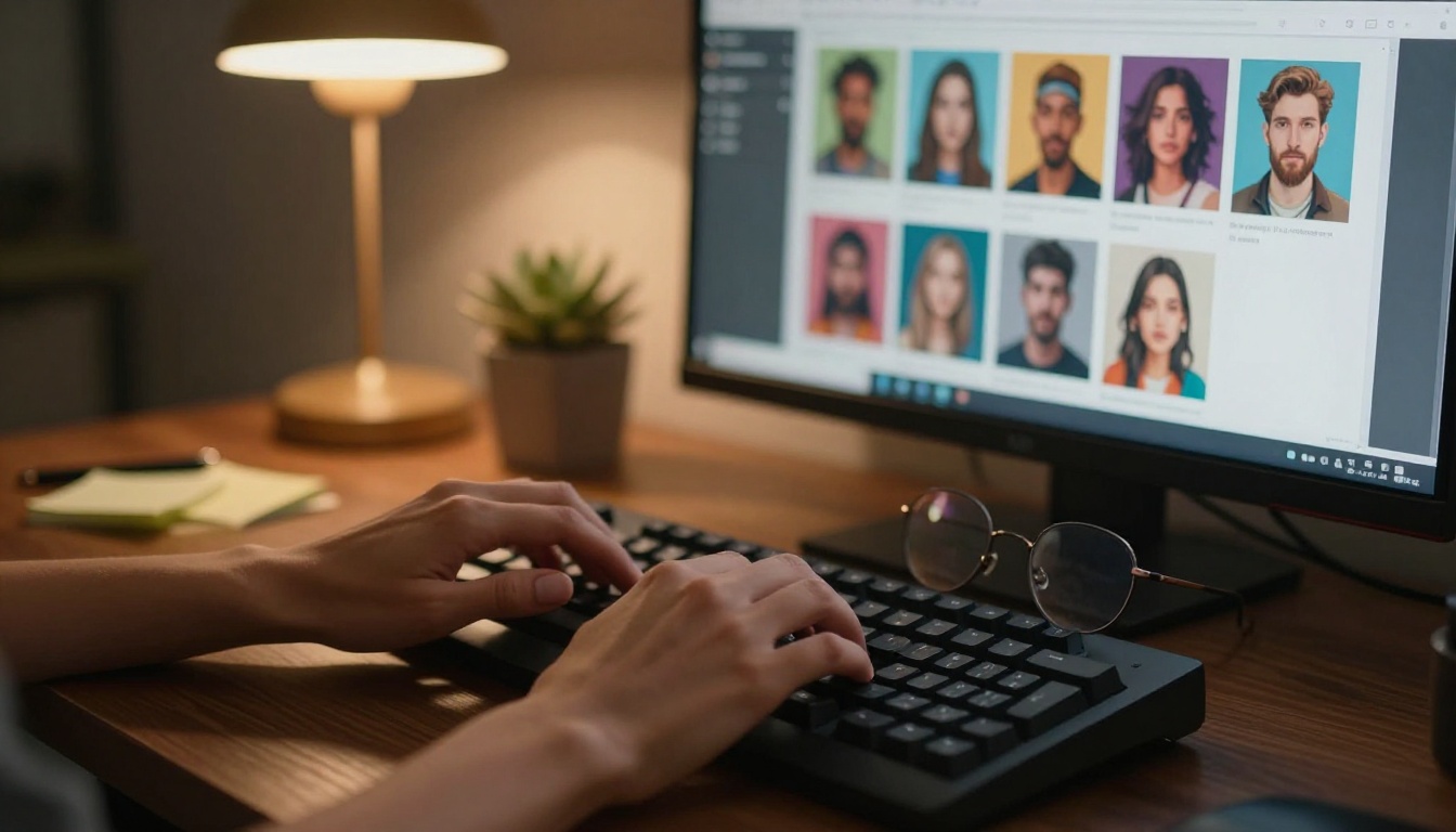 A creative professional generating AI art at a modern workstation