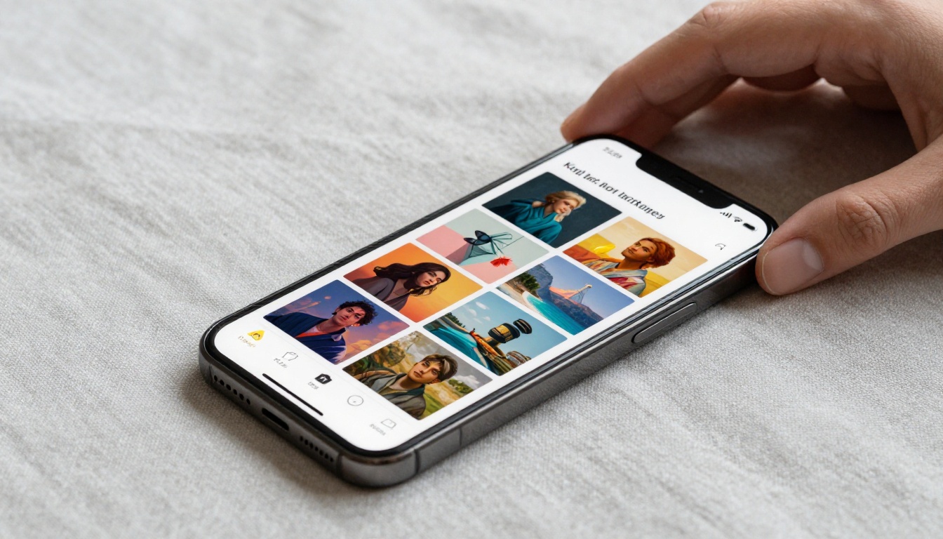 A smartphone showing a colorful AI art gallery with multiple generated images