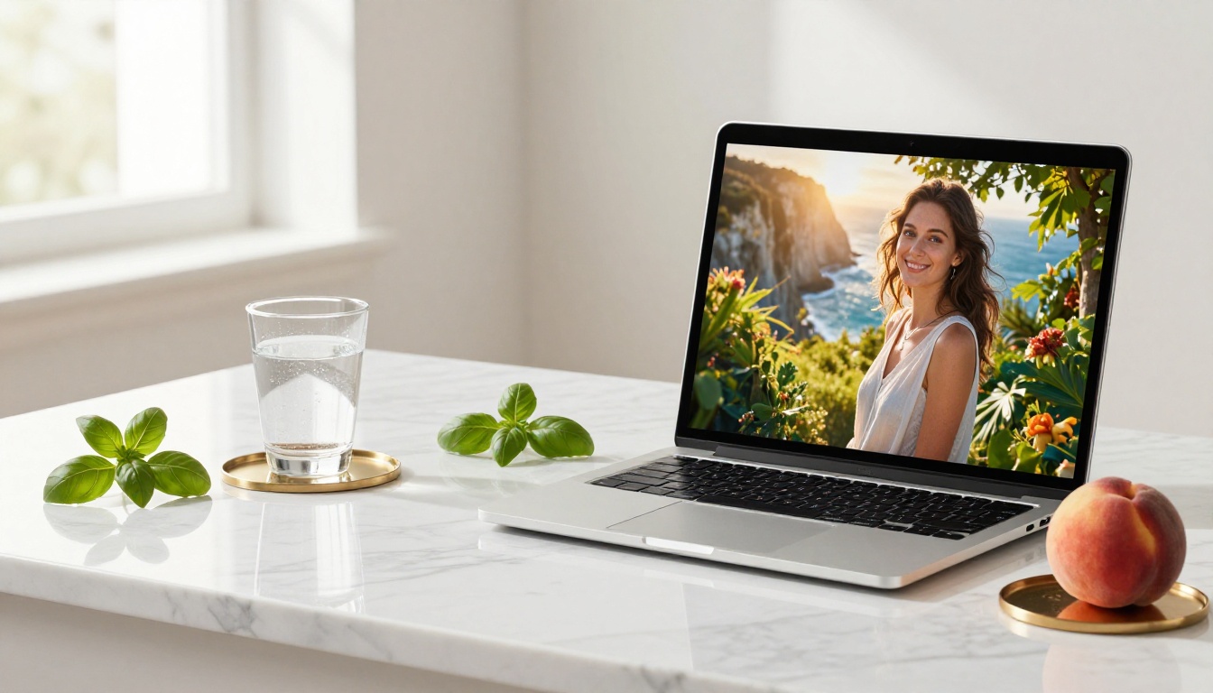 Marble desk with laptop showing side by side generated image comparison Marble desk with laptop showing side by side generated image comparison