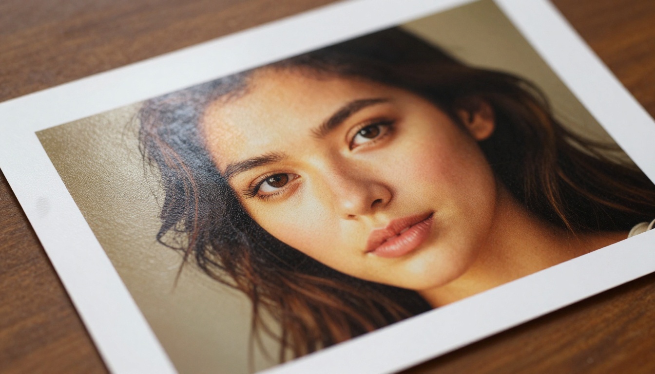 Extreme macro close-up of a high-resolution photorealistic AI-generated portrait photograph printed on premium glossy paper, showing extraordinary skin pore and hair detail Extreme macro close-up of a high-resolution photorealistic AI-generated portrait photograph printed on premium glossy paper, showing extraordinary skin pore and hair detail