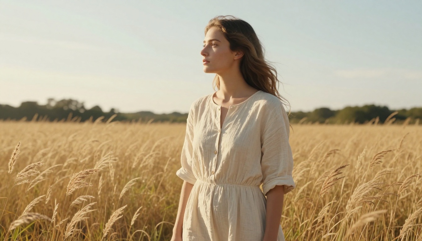 Young woman in golden meadow representing cinematic AI video output quality