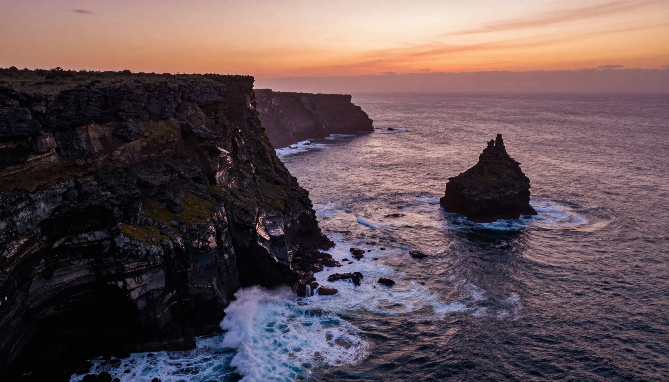 Aerial view of coastal cliffs at sunset representing cinematic AI video subject matter