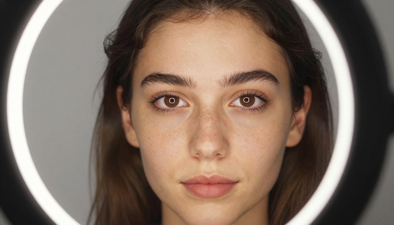 Woman with ring light recording TikTok selfie