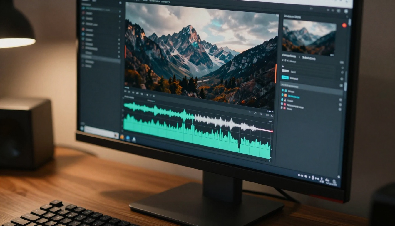 AI video generation interface on a professional monitor AI video generation interface on a professional monitor