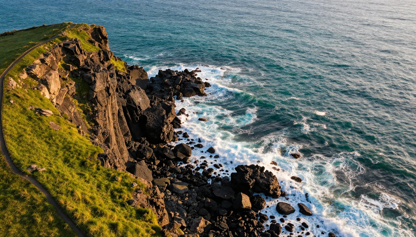 Aerial view of a coastal cliff landscape at golden hour, showing the kind of scenes Veo 3.1 can produce Aerial view of a coastal cliff landscape at golden hour, showing the kind of scenes Veo 3.1 can produce