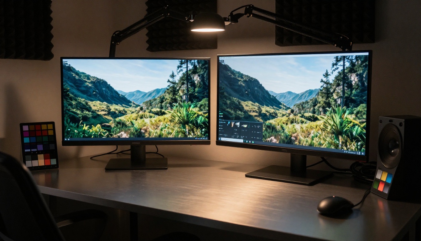 Side-by-side professional monitors showing different AI video quality outputs for direct comparison