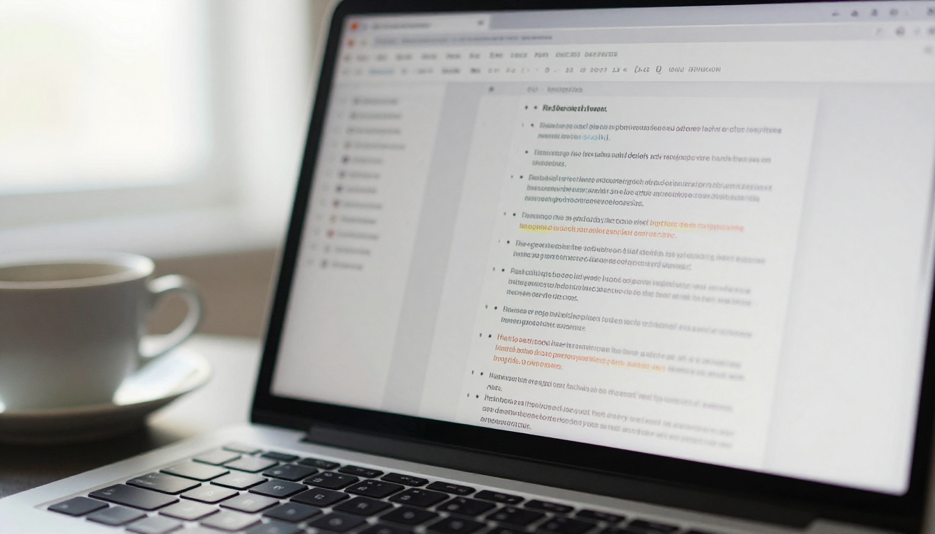 Laptop screen showing a clean AI document summary interface with organized bullet points