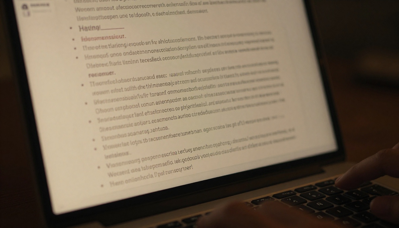 Close-up of a laptop screen showing AI expanding bullet points into a full article