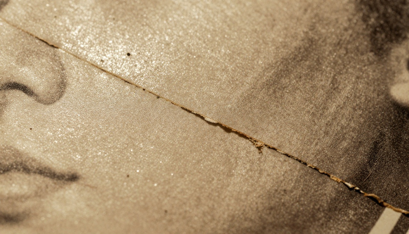 Close-up macro of an old damaged photograph surface showing grain structure, scratches, and water stains