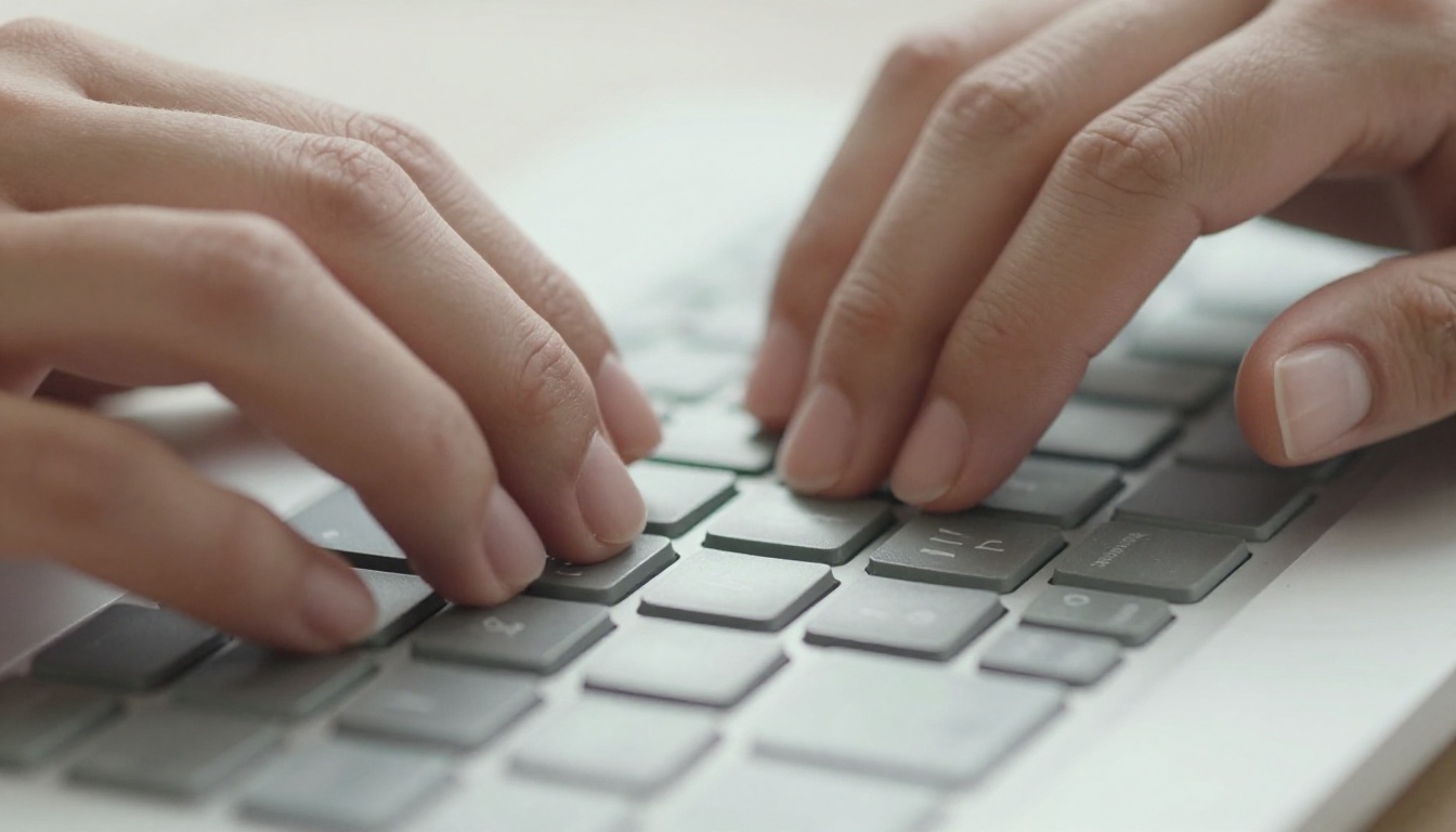 Close-up of hands mid-keystroke on a silver mechanical keyboard